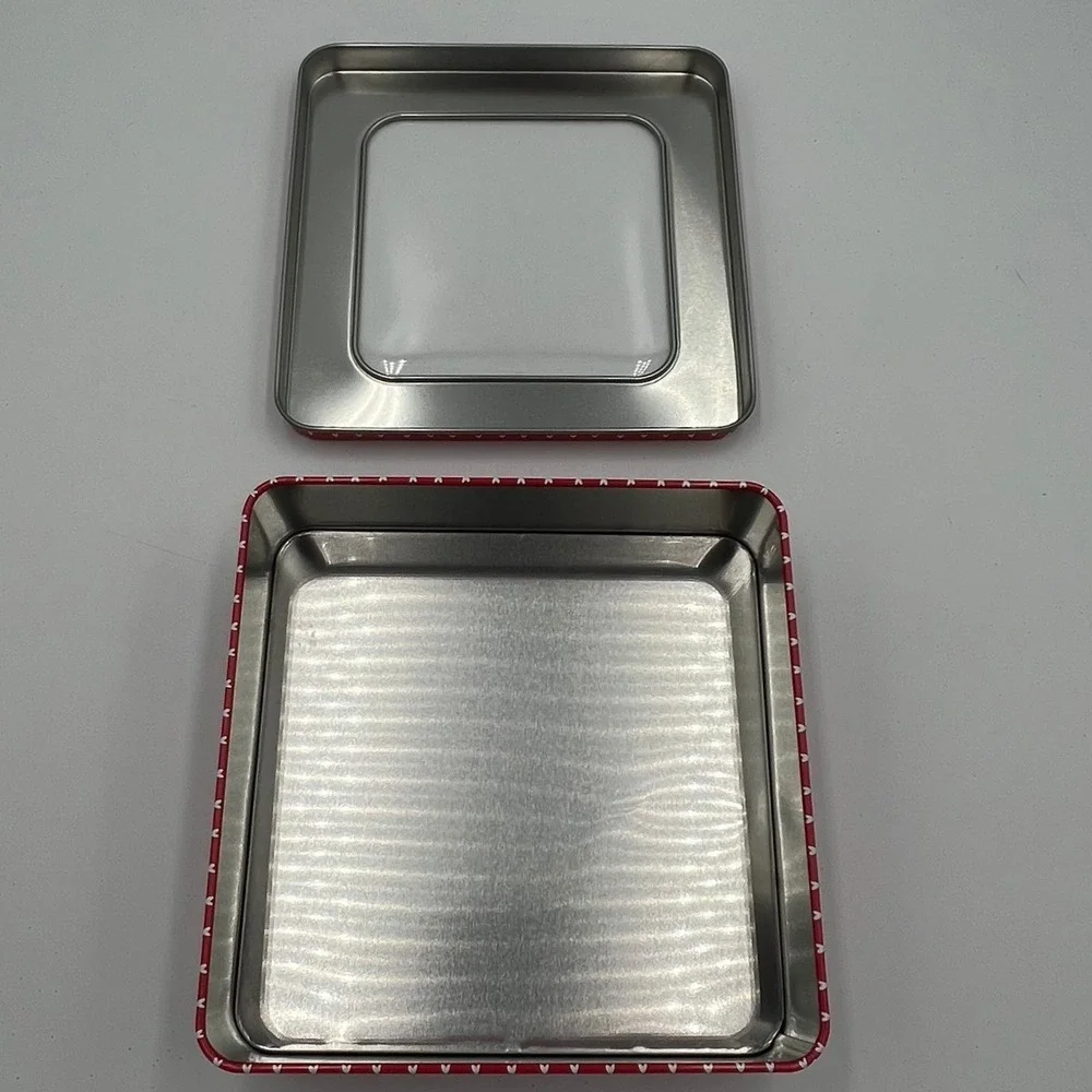 Horizon Group USA Cookie Tin Red Square 6in Hearts Very Good Window Lid 139315